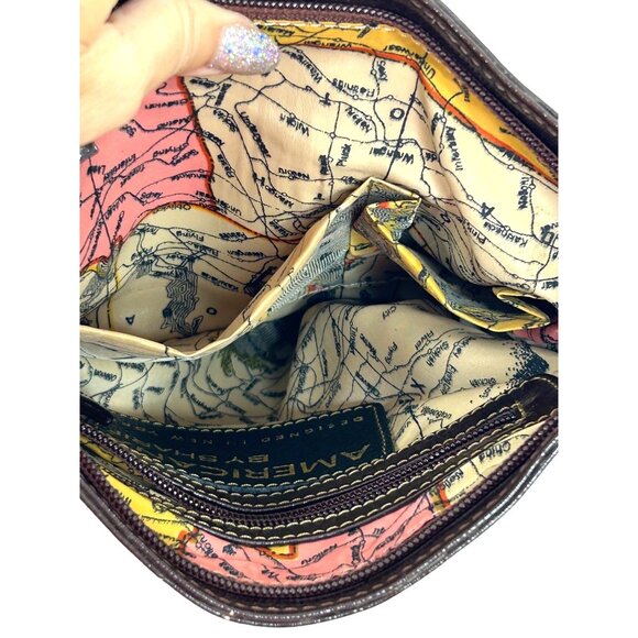 Americana By Sharif Vintage Crossbody Purse Pink Brown Strap Pockets Lined Zip - Picture 7 of 16